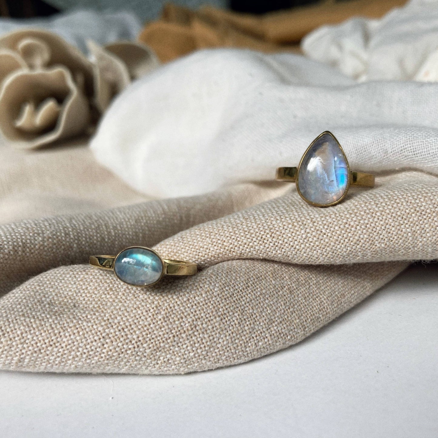 Moonstone Tear Drop Ring Brass