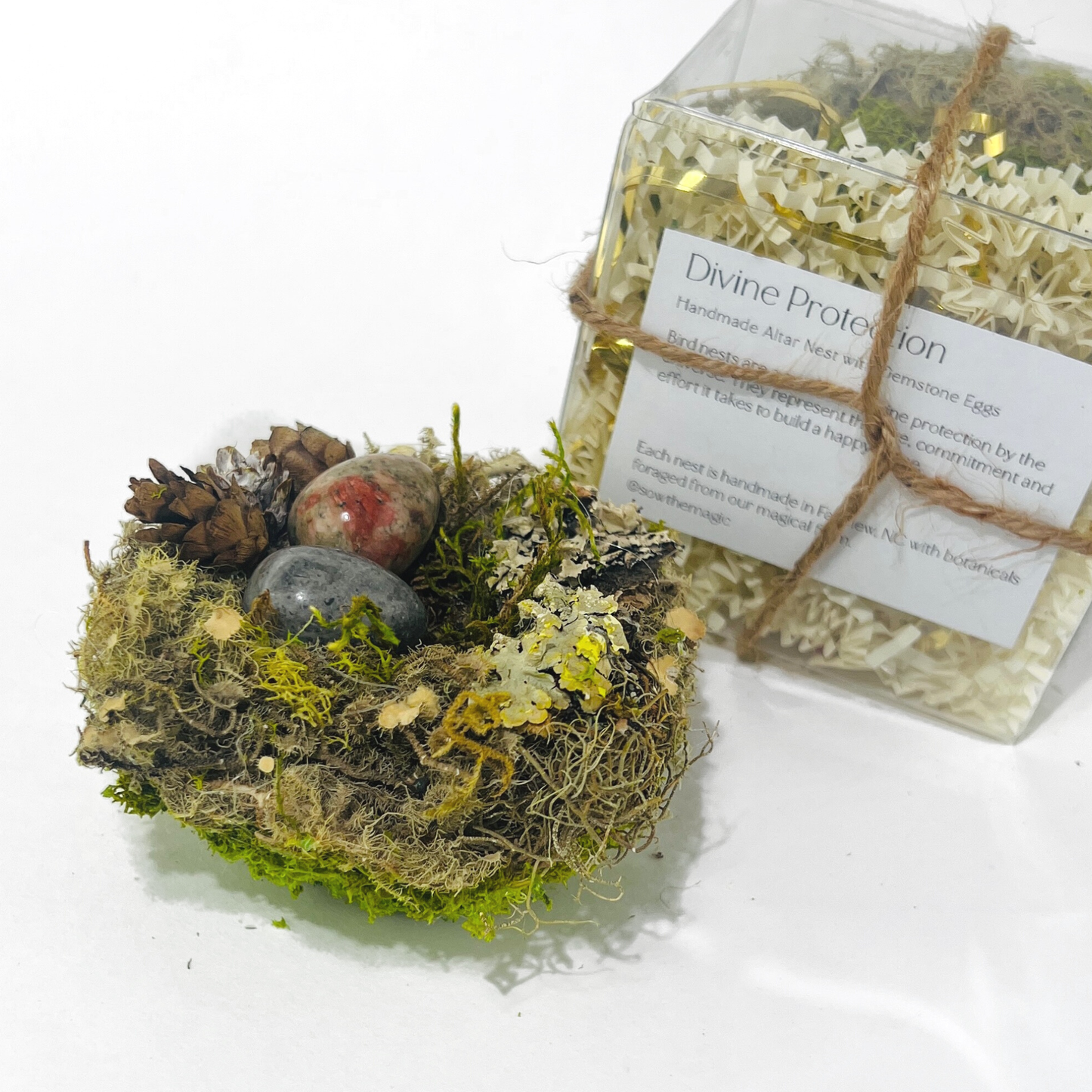 Garden Nest Crystal Altar With Dried Flowers Gemstone Eggs: Rose