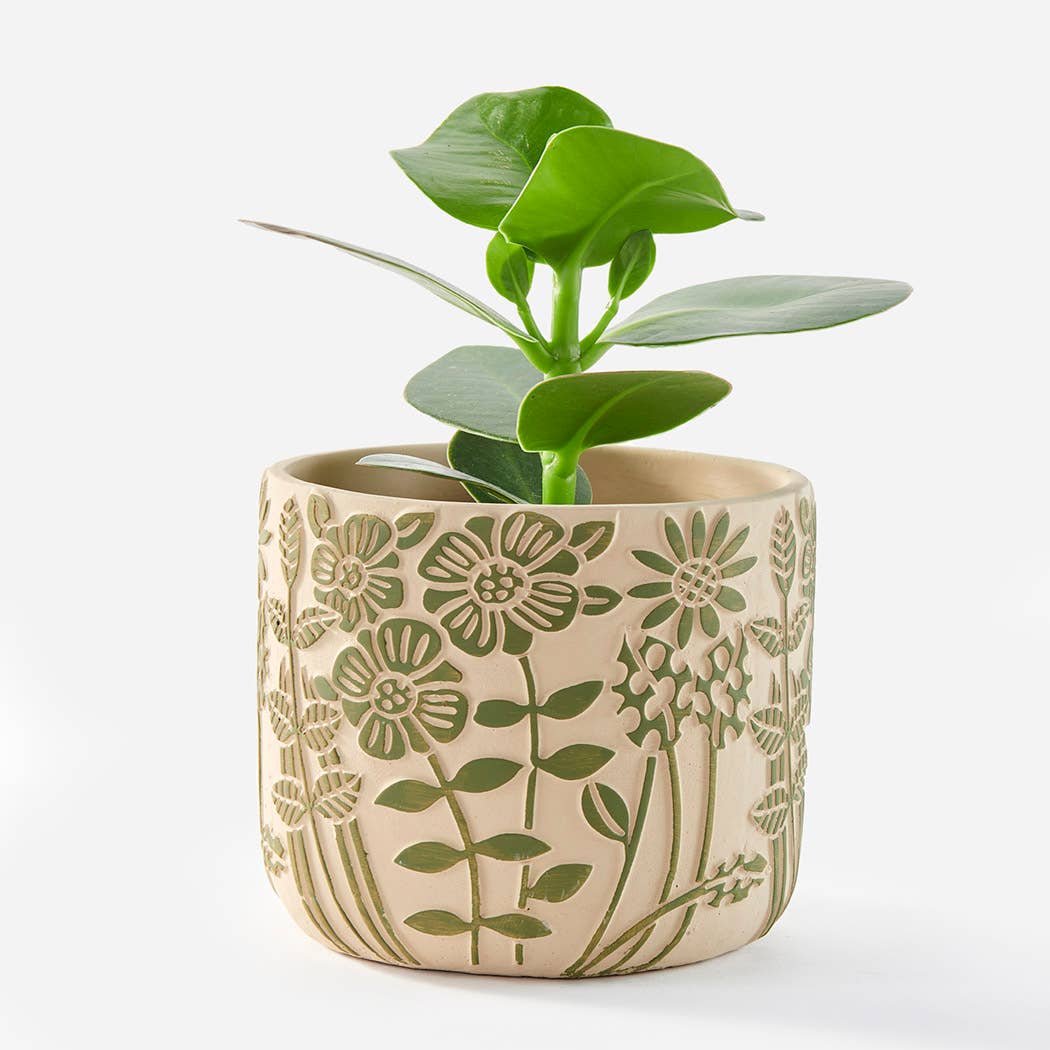 Green Flower Motif Plant Pot