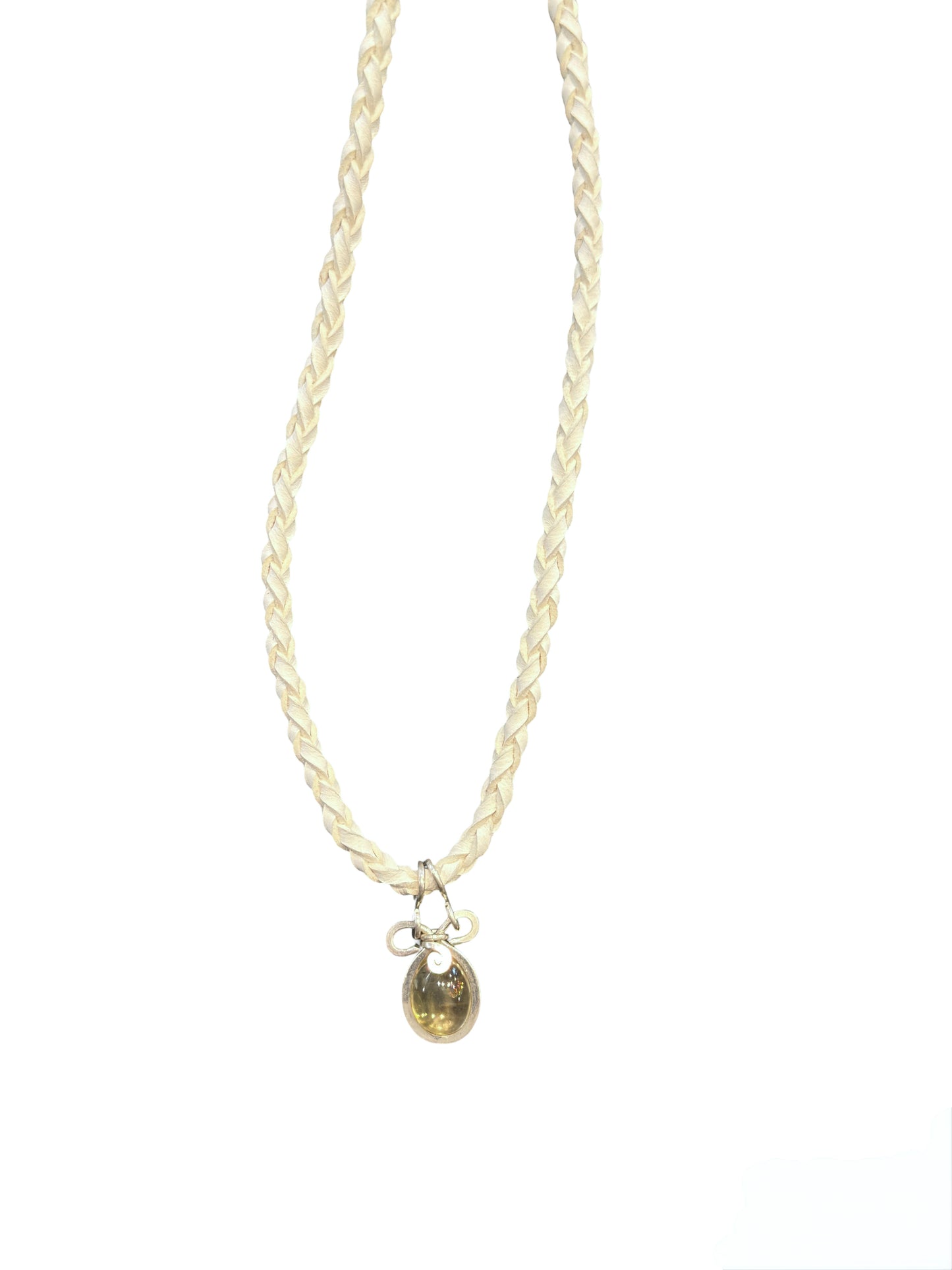 Citrine and Silver Necklace | Braided White Deer Leather