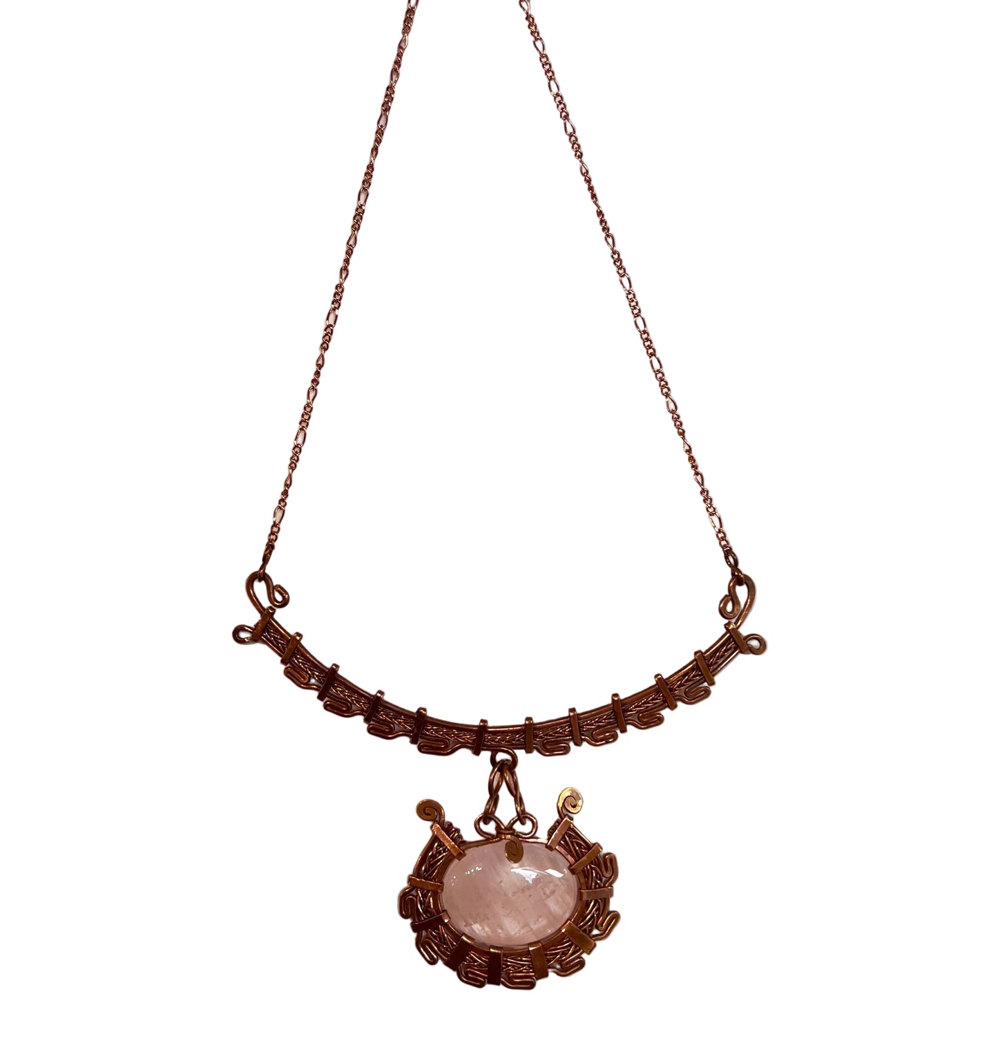 Traditional Copper and Rose Quartz Wire Necklace