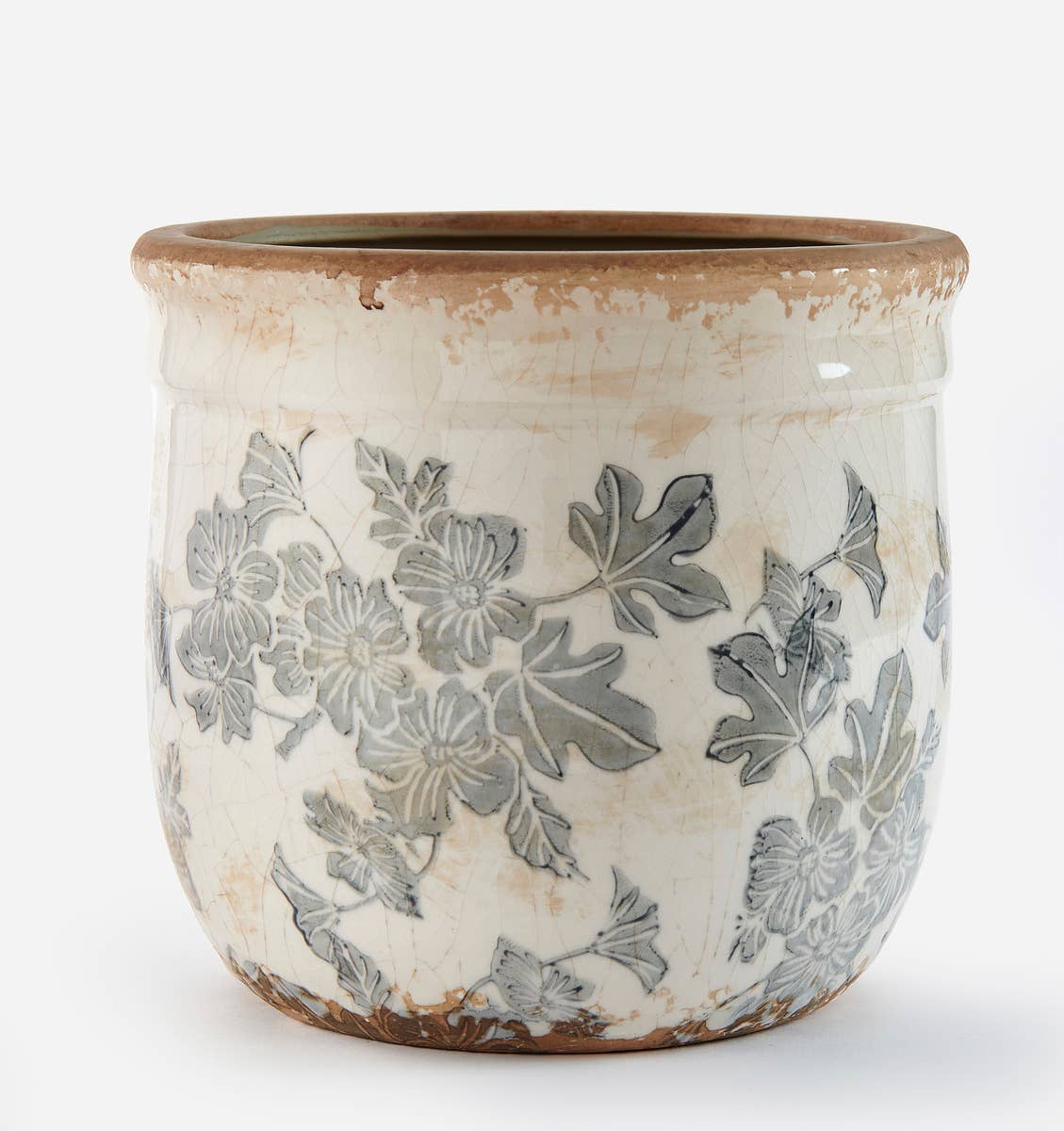 Vintage Blue Flowers Pot Round