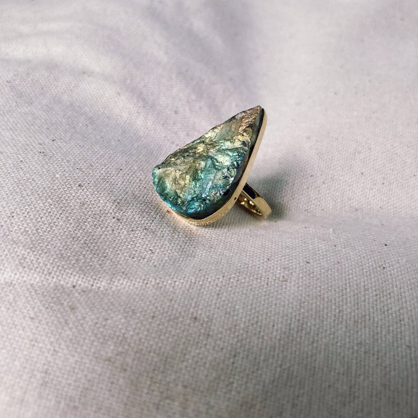Raw Labradorite Tear Drop Ring