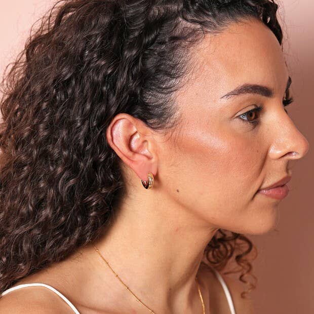 Crystal Stars Huggie Hoop Earrings in Gold