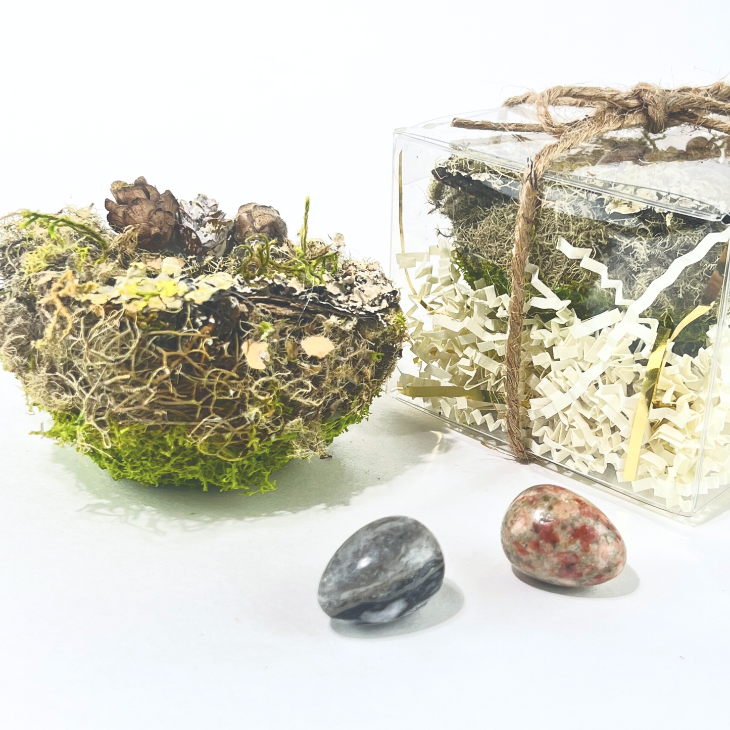 Garden Nest Crystal Altar With Dried Flowers Gemstone Eggs: Rose