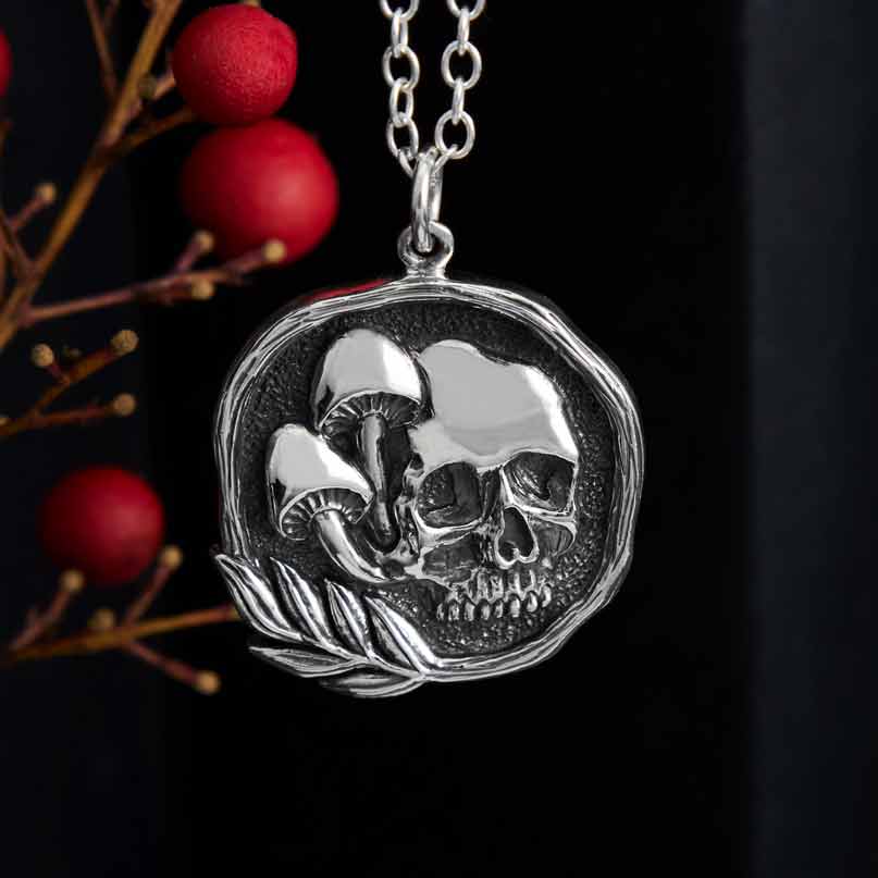 Skull and Mushroom Sterling Silver Necklace