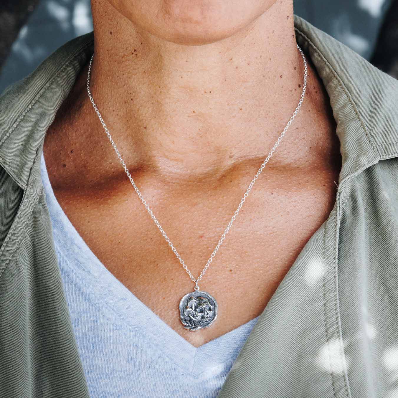Skull and Mushroom Sterling Silver Necklace