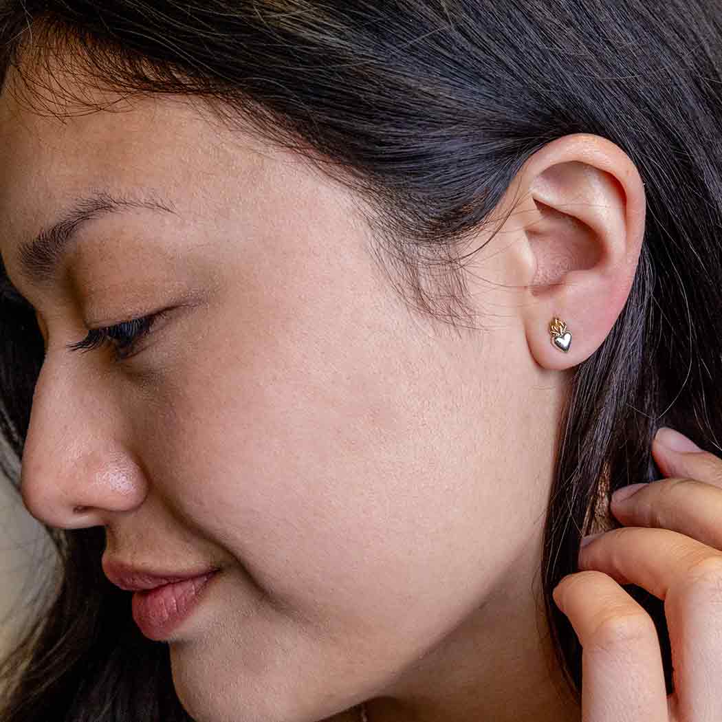 Flaming Heart Stud Earrings