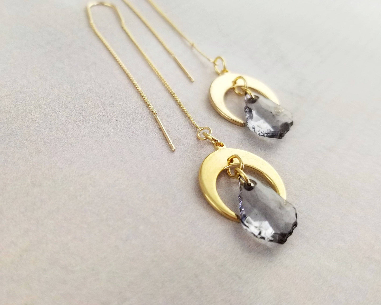 Gold Threader Crescent Moon Earrings