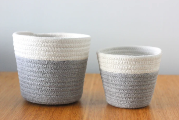 Cotton Rope Basket Grey/White