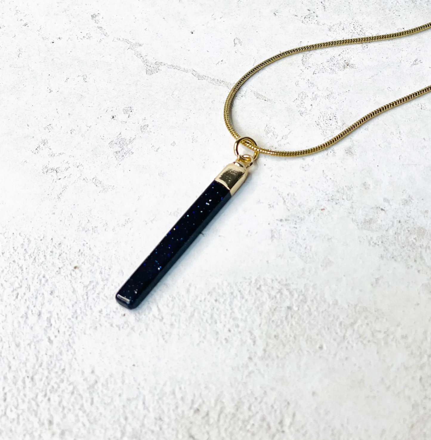 Necklace | Blue Goldstone Bar Pendant