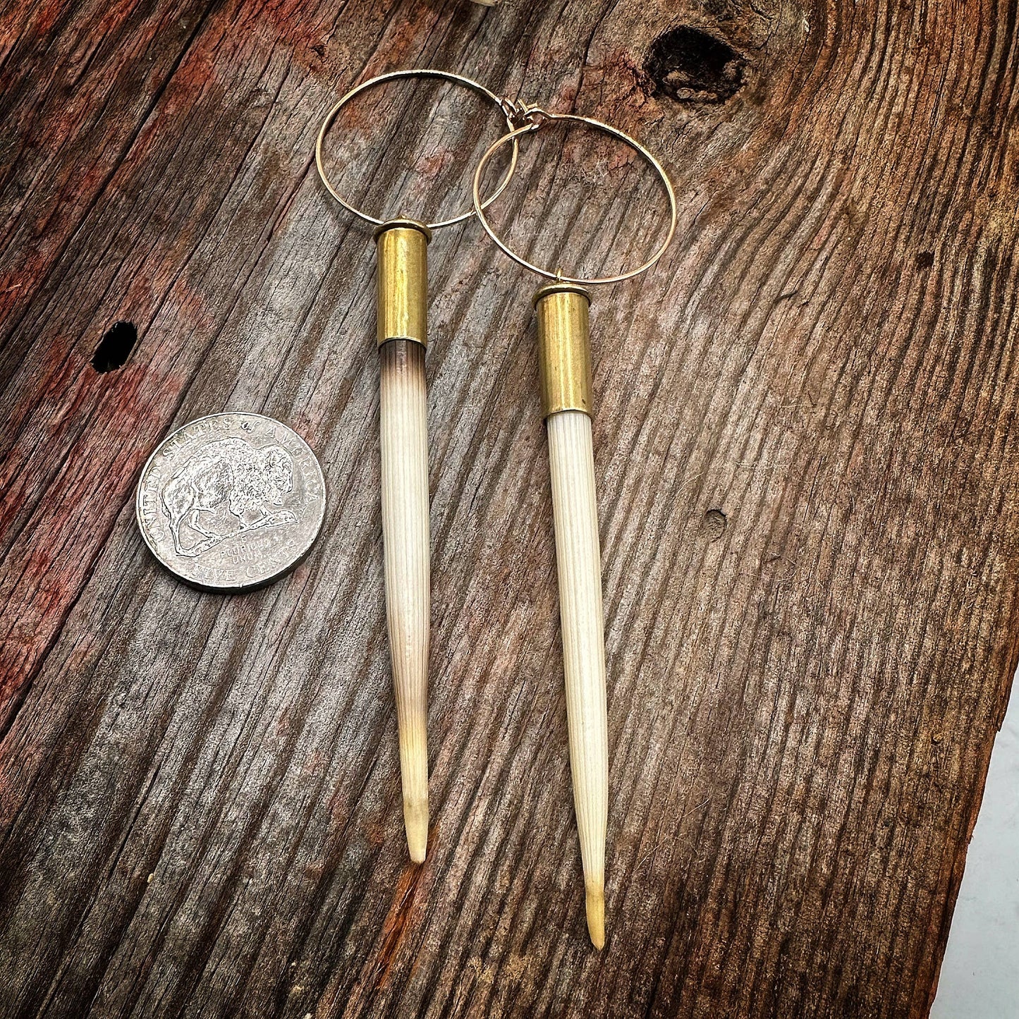 Yellowstone Porcupine Quill & Brass Casing Earrings-Light