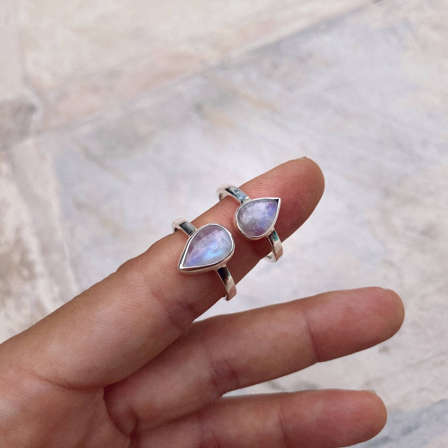 Moonstone Tear Drop Ring Sterling Silver