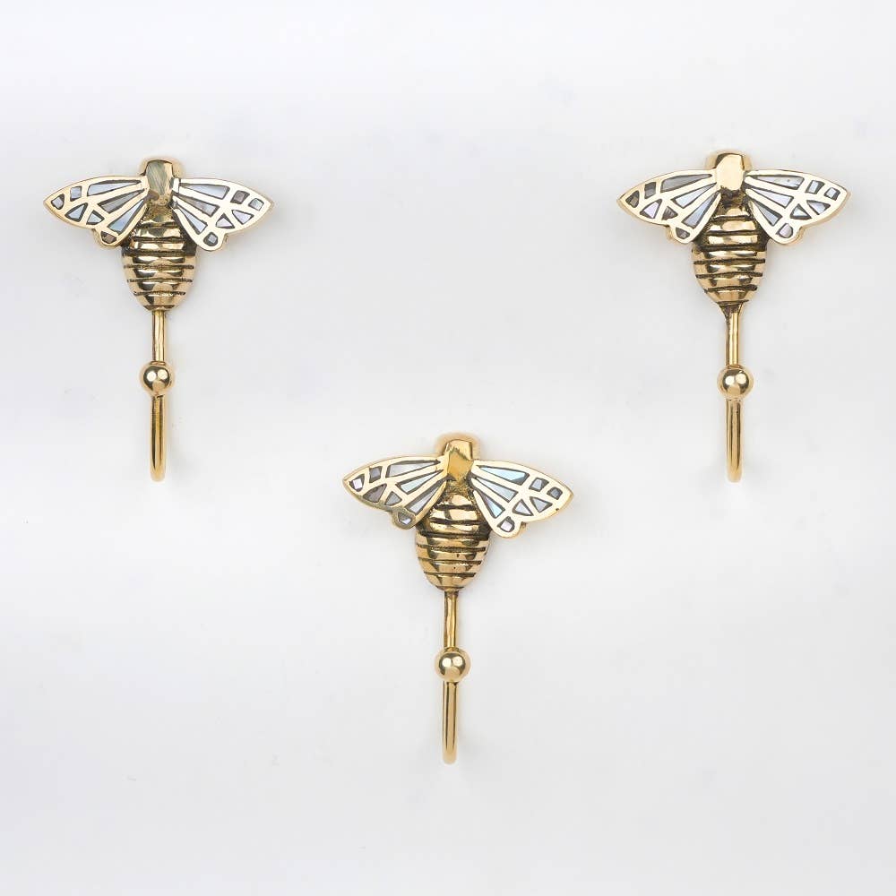 Brass Bee Wall Hook w/ Mother of Pearl