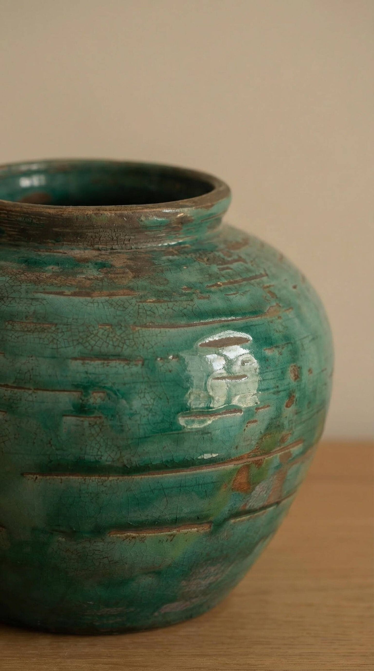 Ceramic Vase, Vintage Style, Emerald Crackle - Selva