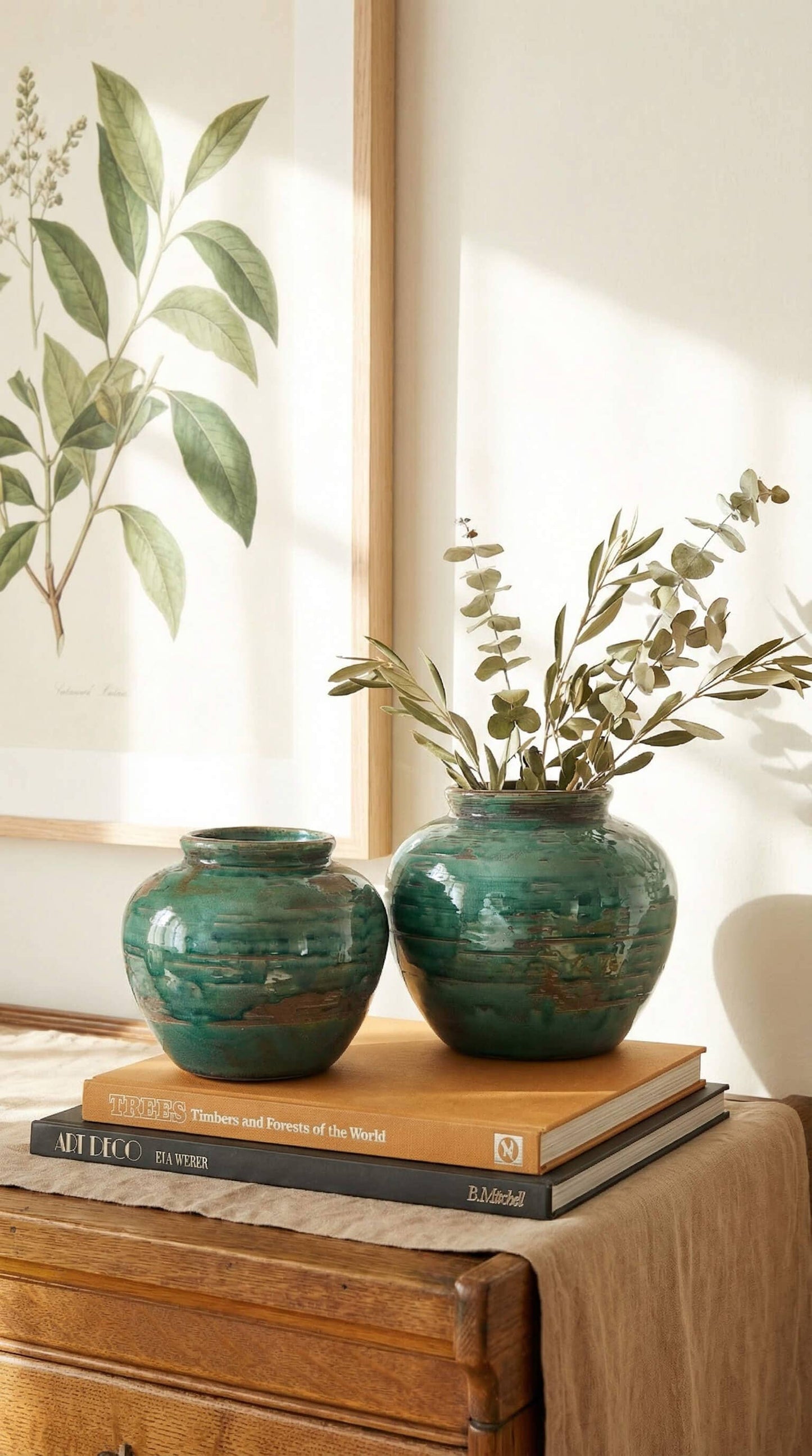 Ceramic Vase, Vintage Style, Emerald Crackle - Selva
