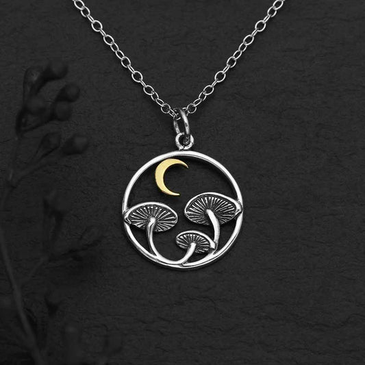 Mushroom & Moon Necklace