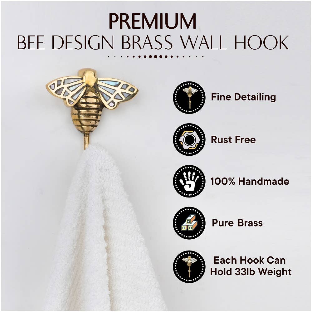 Brass Bee Wall Hook w/ Mother of Pearl