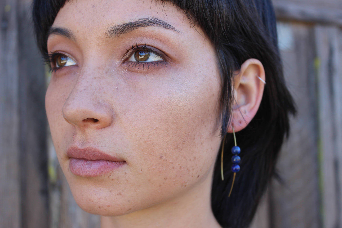 Brass Stone Thread Through Earring