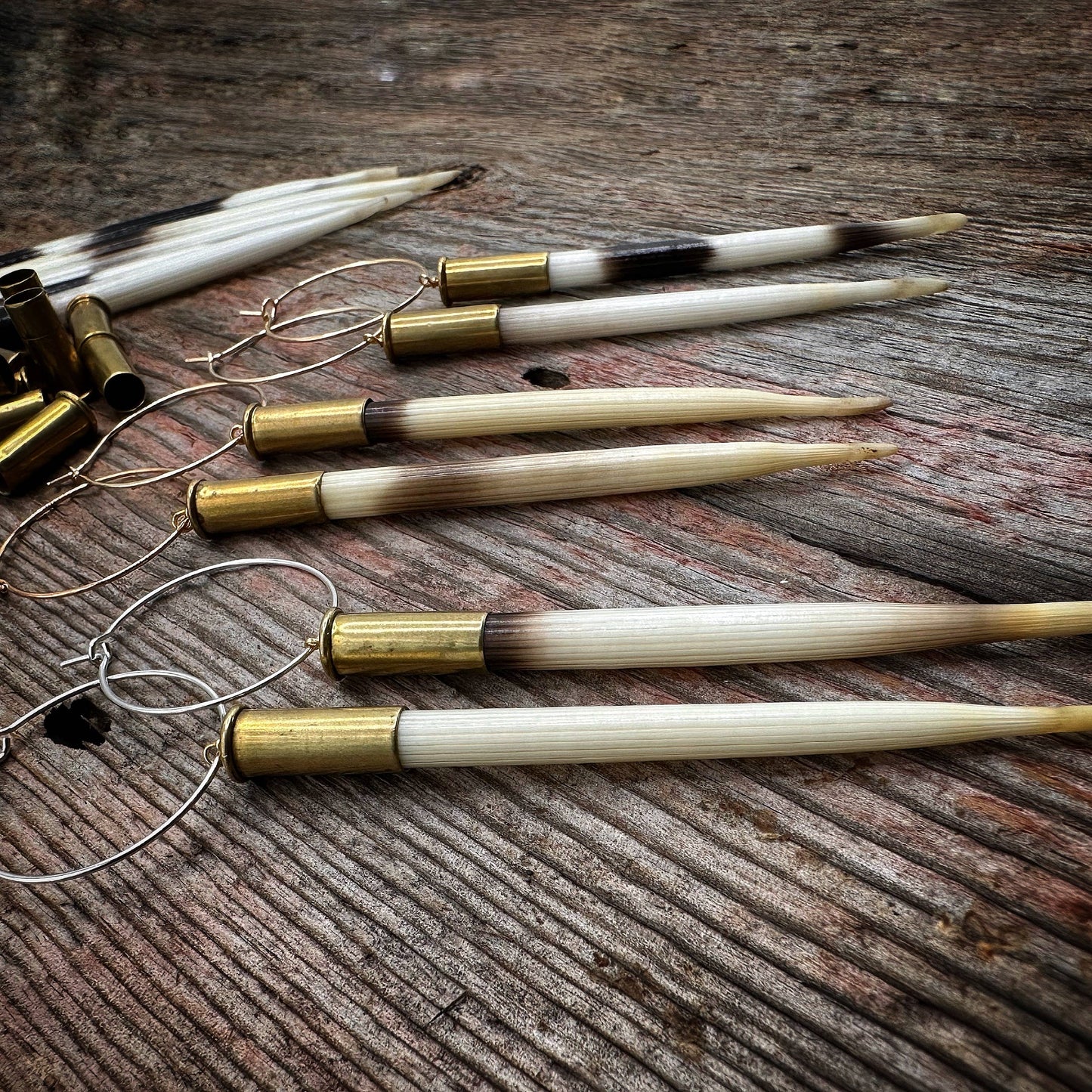 Yellowstone Porcupine Quill & Brass Casing Earrings-Light