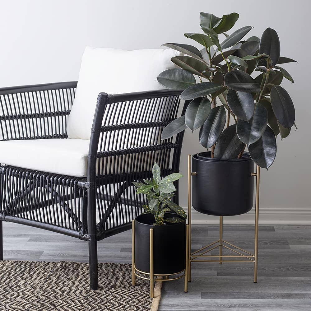 Metal Floor Planter Black and Gold