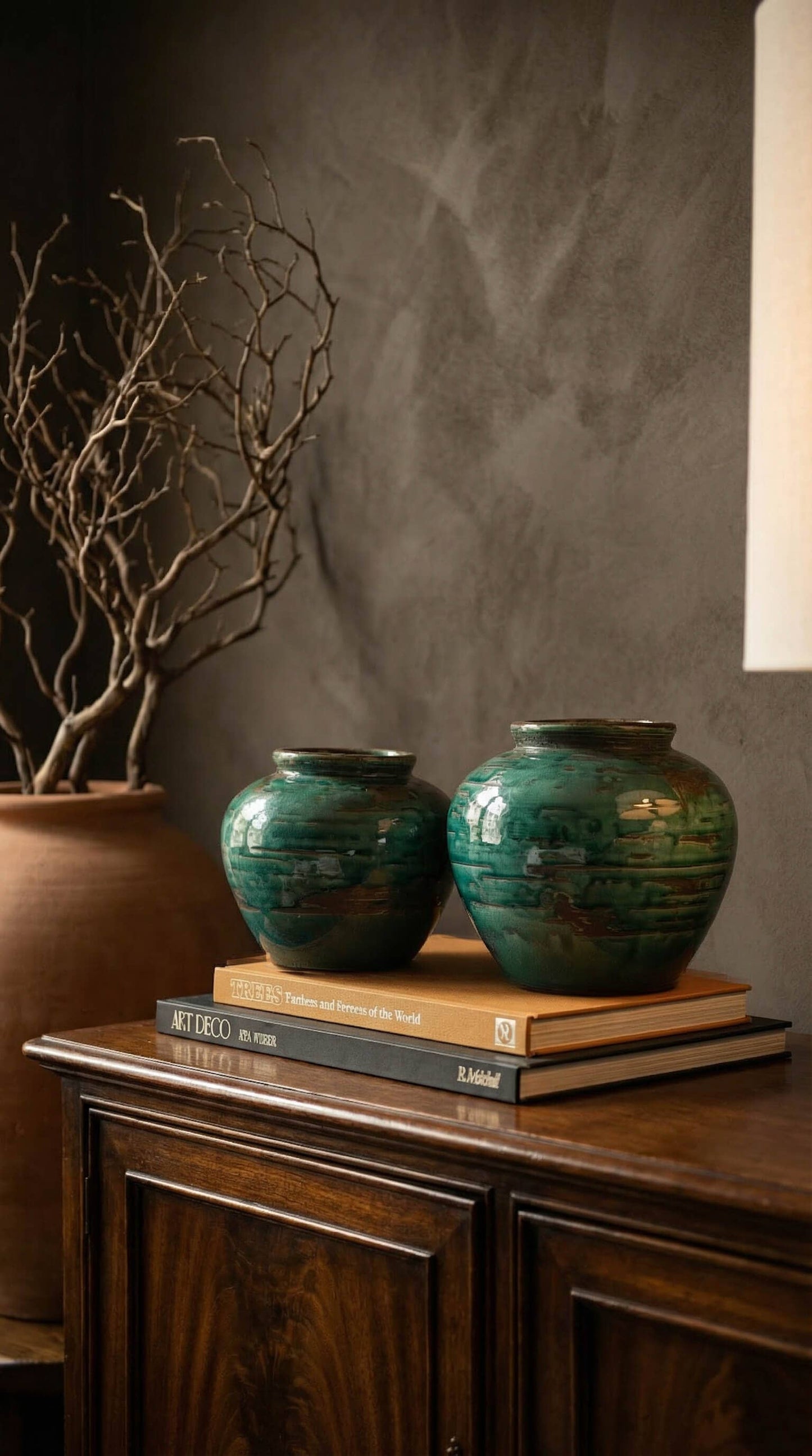 Ceramic Vase, Vintage Style, Emerald Crackle - Selva