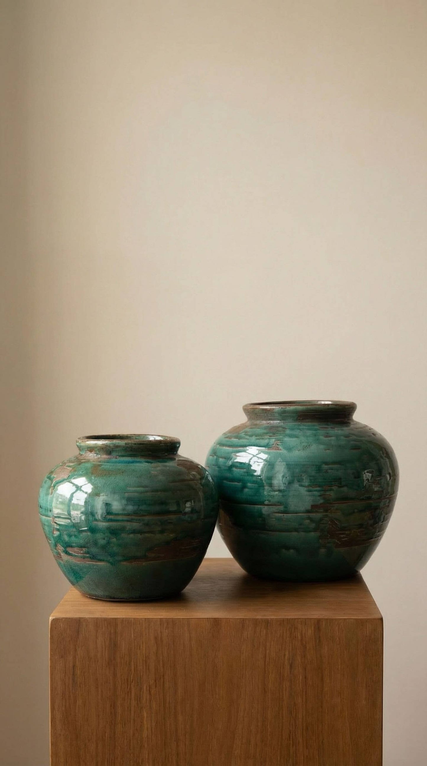 Ceramic Vase, Vintage Style, Emerald Crackle - Selva