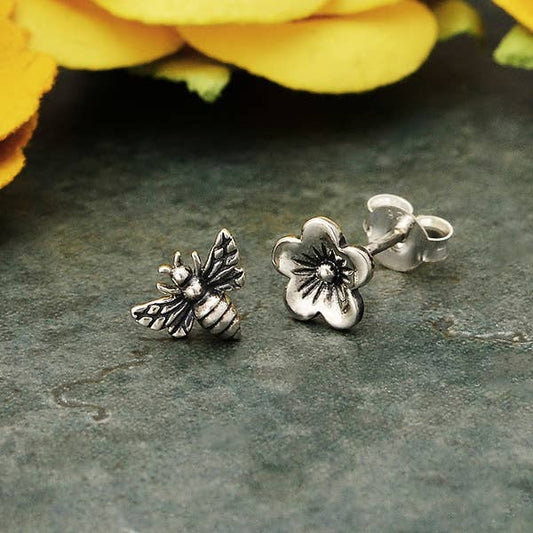 Cherry Blossom and Bee Stud Earrings