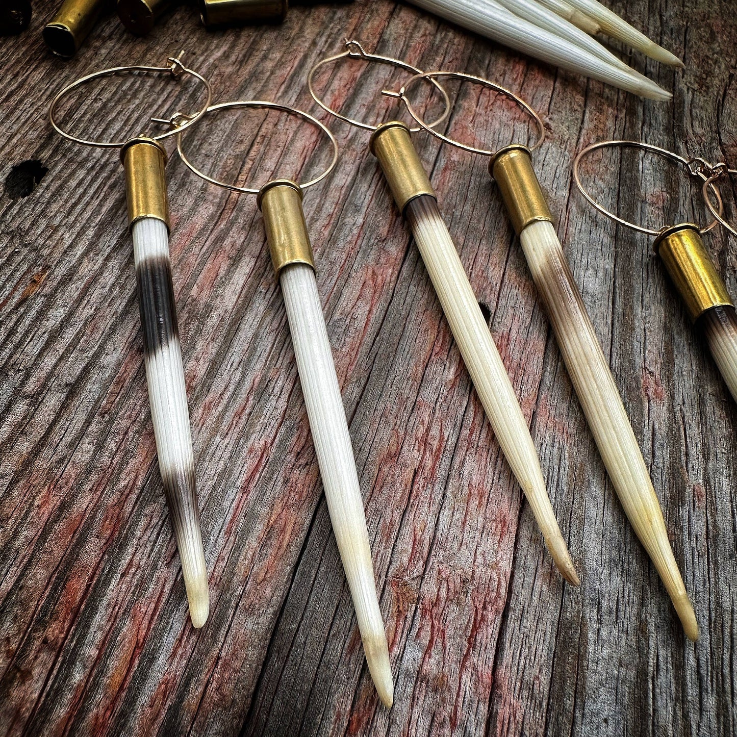 Yellowstone Porcupine Quill & Brass Casing Earrings-Light