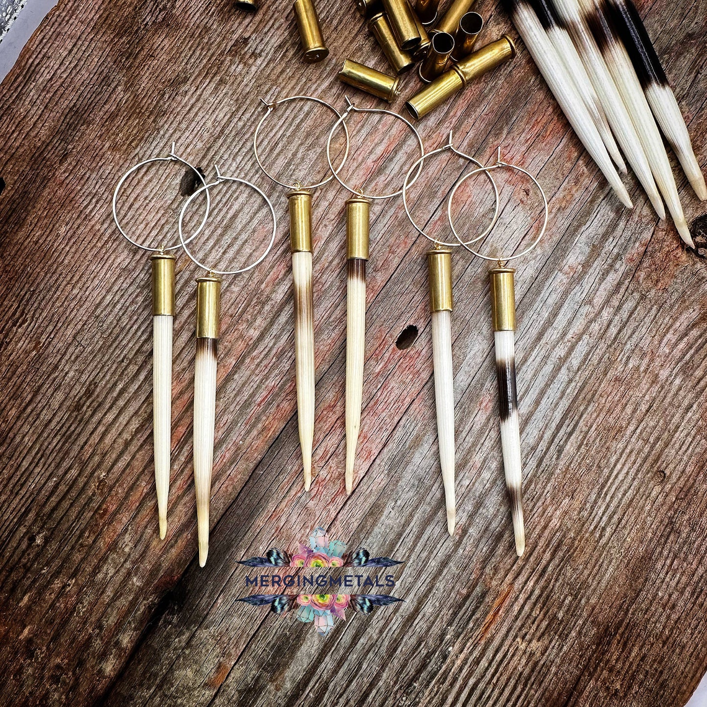 Yellowstone Porcupine Quill & Brass Casing Earrings-Light