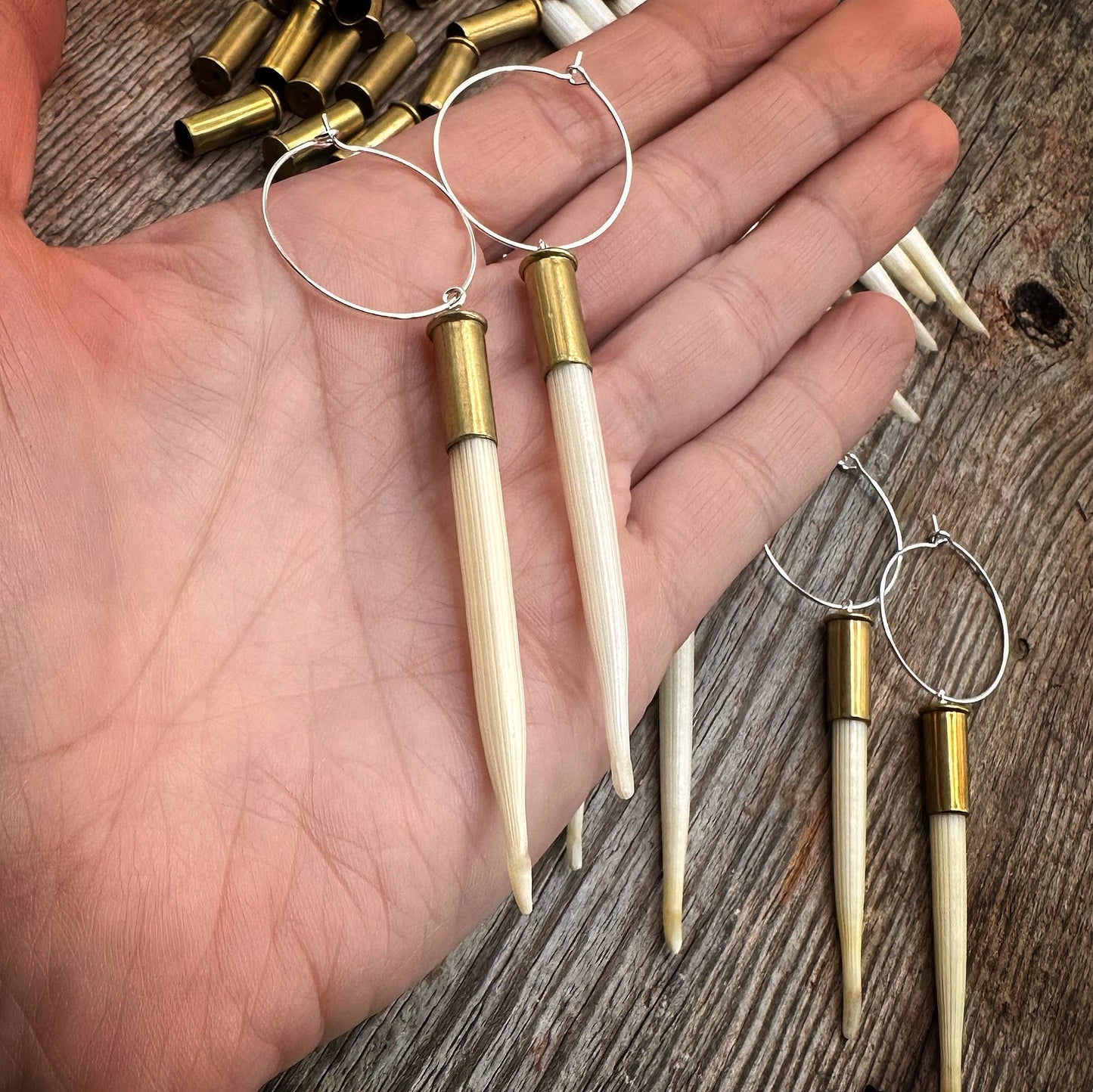 Yellowstone Porcupine Quill & Brass Casing Earrings-Light