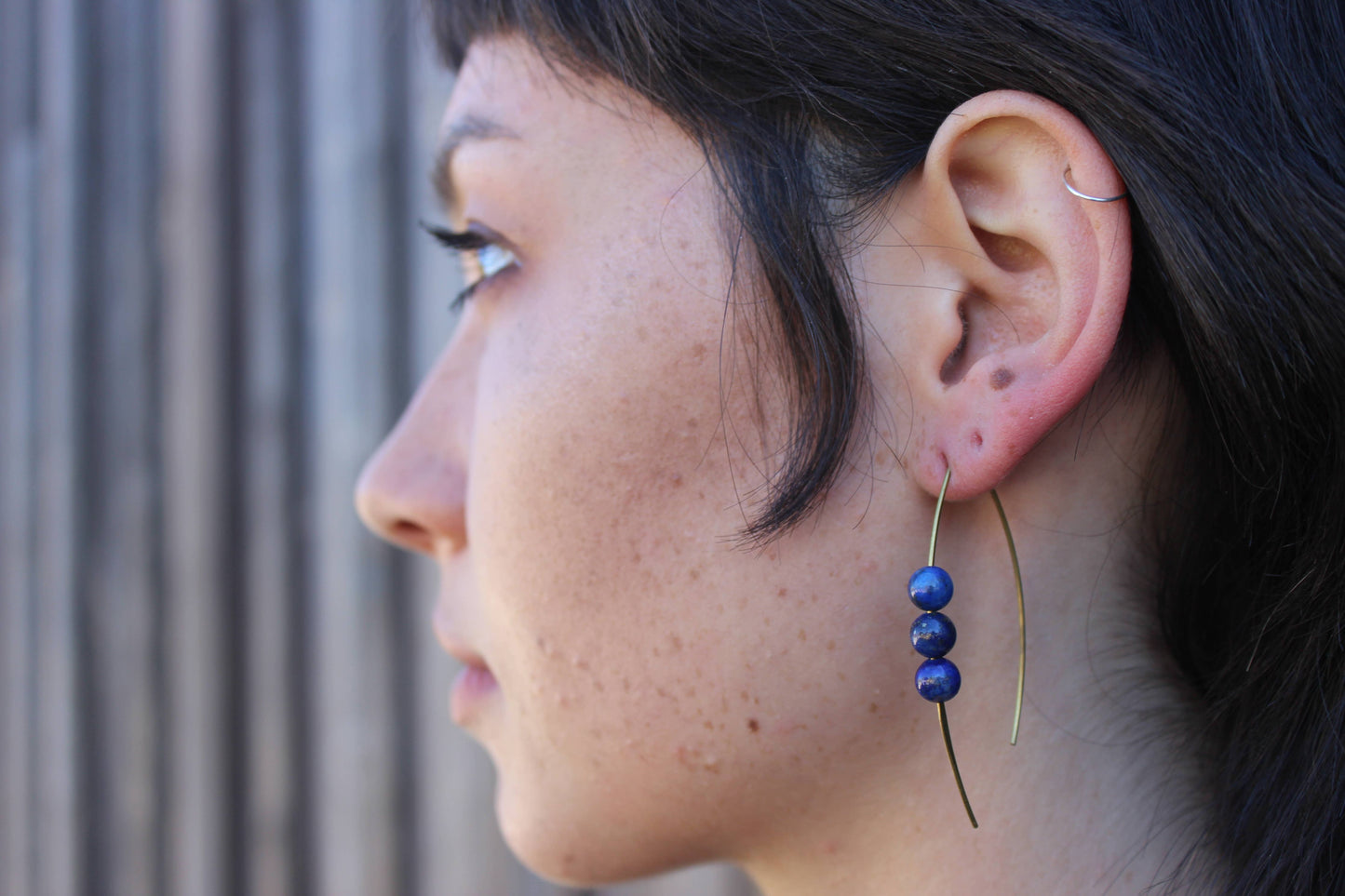 Brass Stone Thread Through Earring