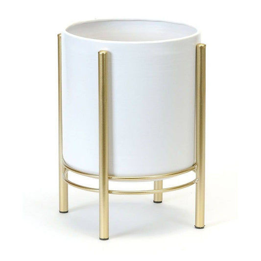 Metal Floor Planter White and Gold Low Stand