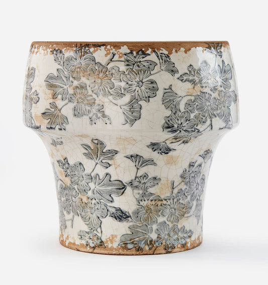 Vintage Mushroom Blue Flowers Pot