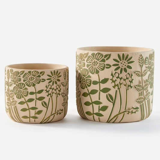 Green Flower Motif Plant Pot