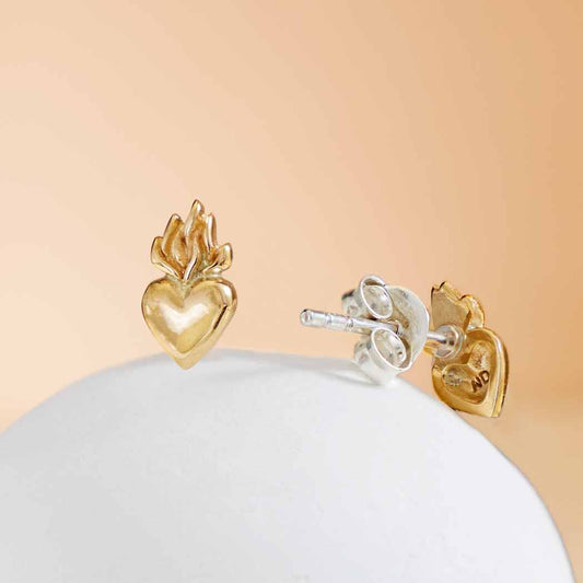 Flaming Heart Stud Earrings