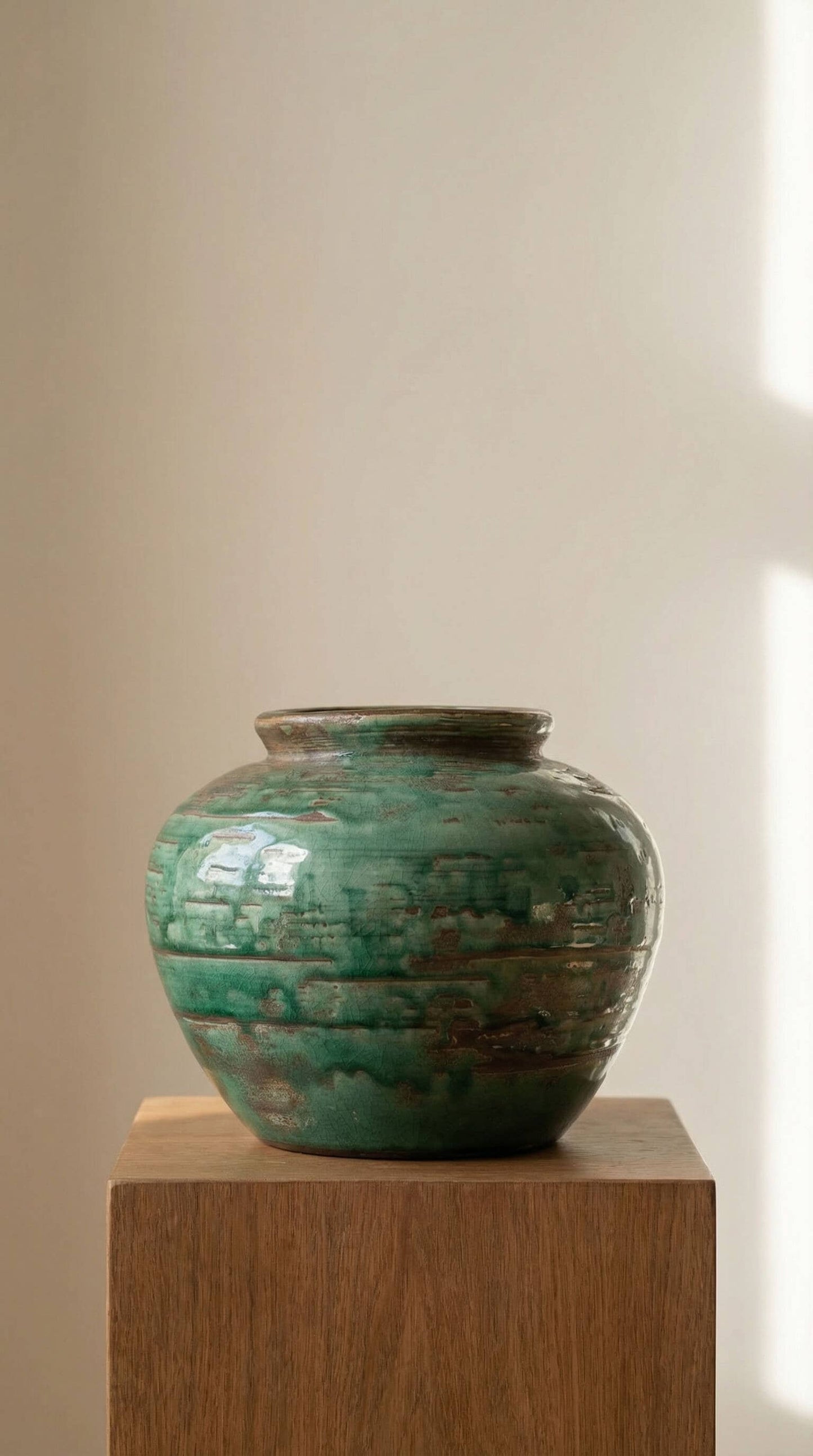 Ceramic Vase, Vintage Style, Emerald Crackle - Selva