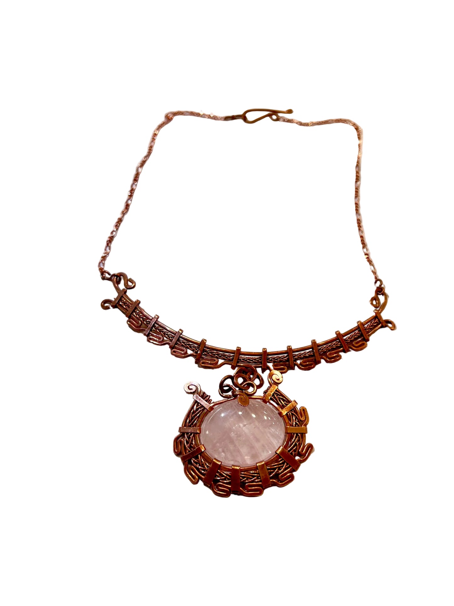 Traditional Copper and Rose Quartz Wire Necklace