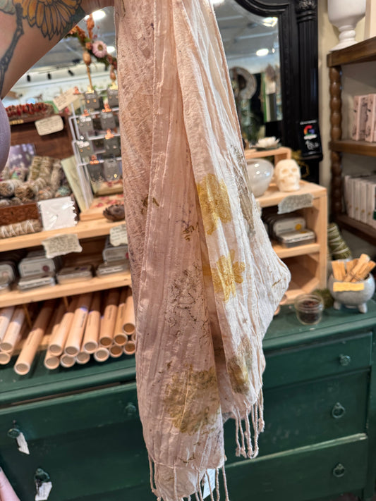 Botanically Dyed Cotton  Scarf w/ tassels