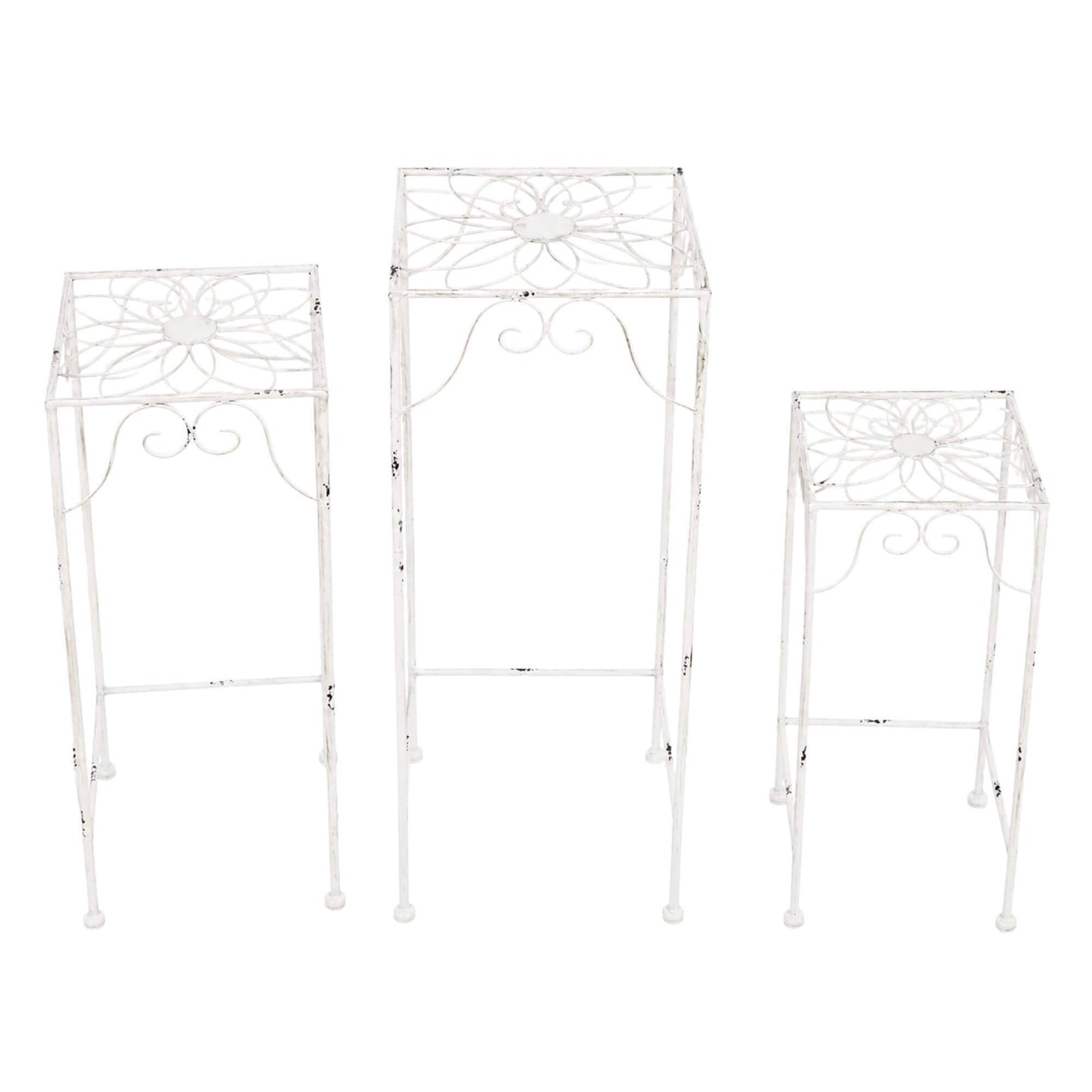 ANTIQUE WHITE METAL PLANT STAND