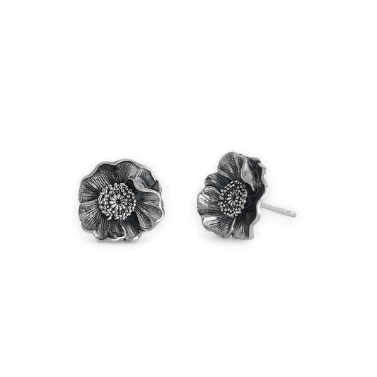 Poppy Flower Stud Earrings Sterling Silver