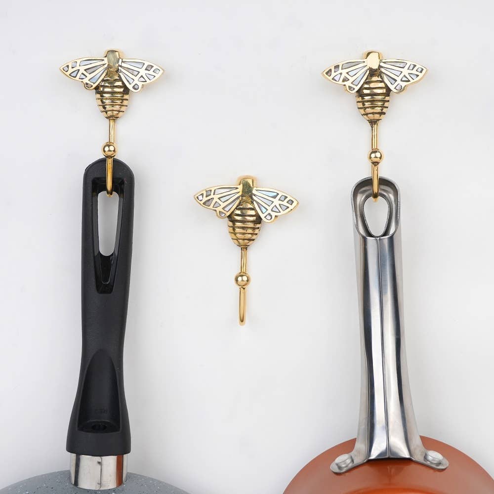 Brass Bee Wall Hook w/ Mother of Pearl