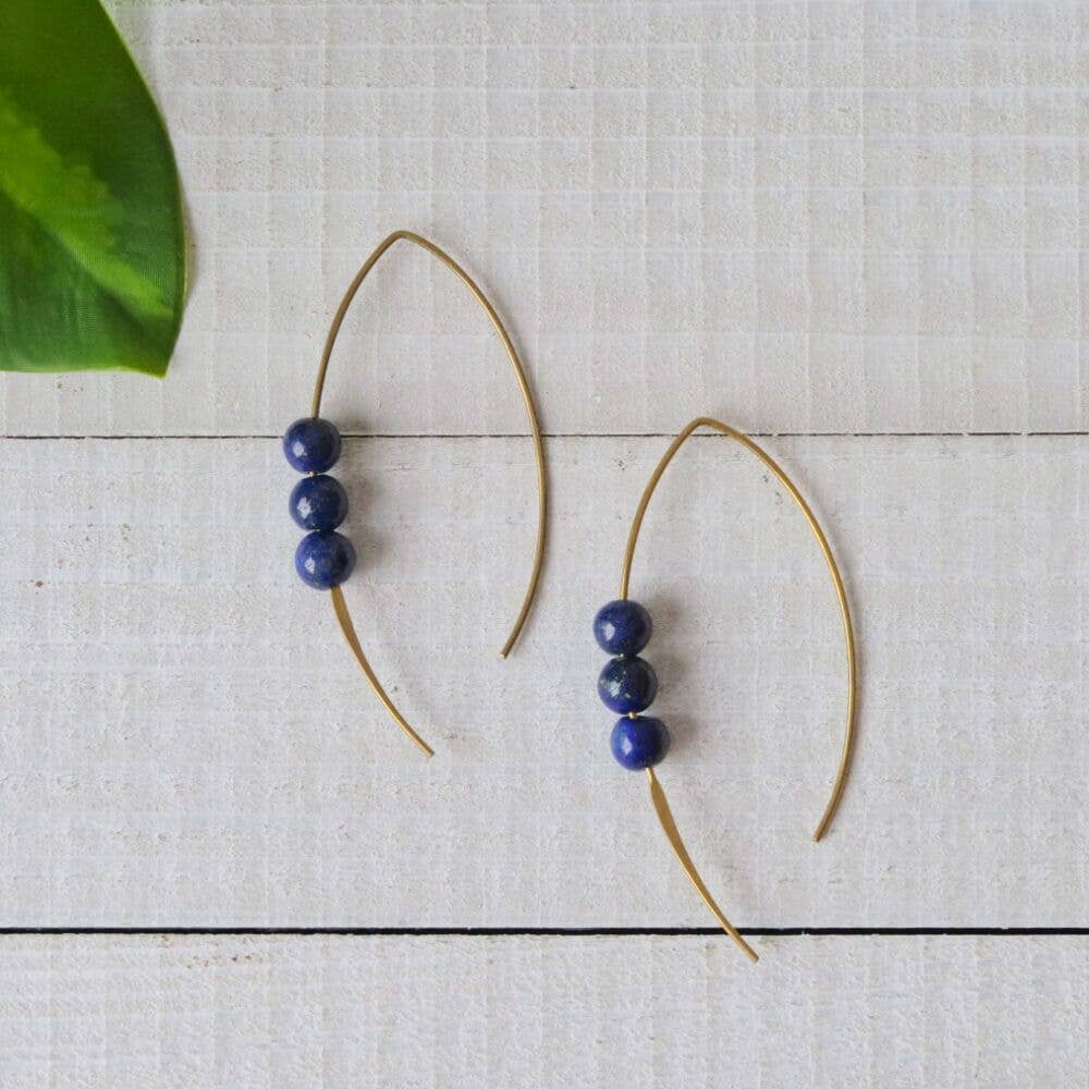 Brass Stone Thread Through Earring