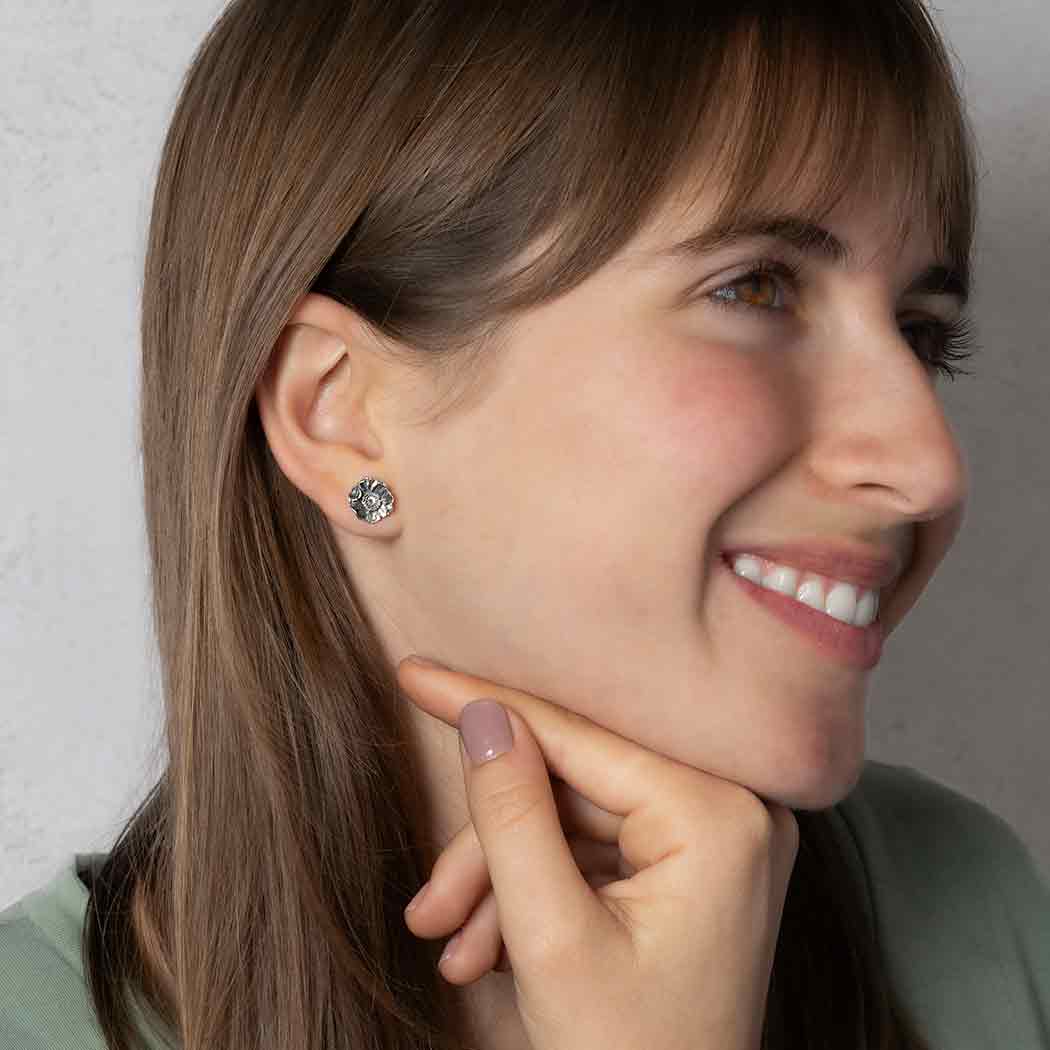 Poppy Flower Stud Earrings Sterling Silver