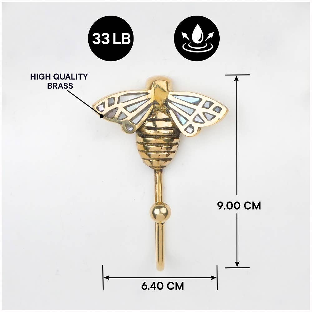 Brass Bee Wall Hook w/ Mother of Pearl