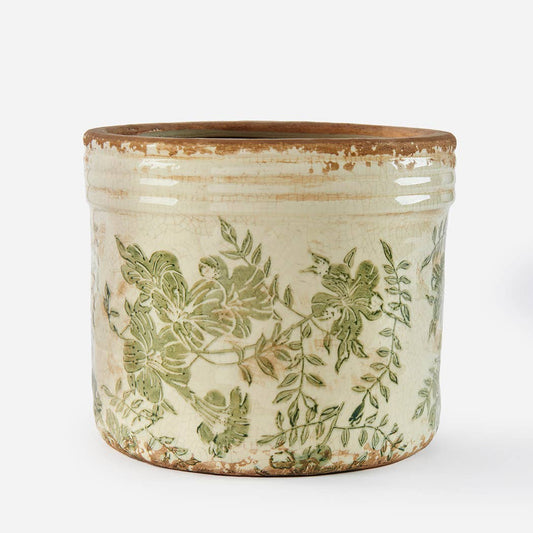 Vintage Green Flowers Pot