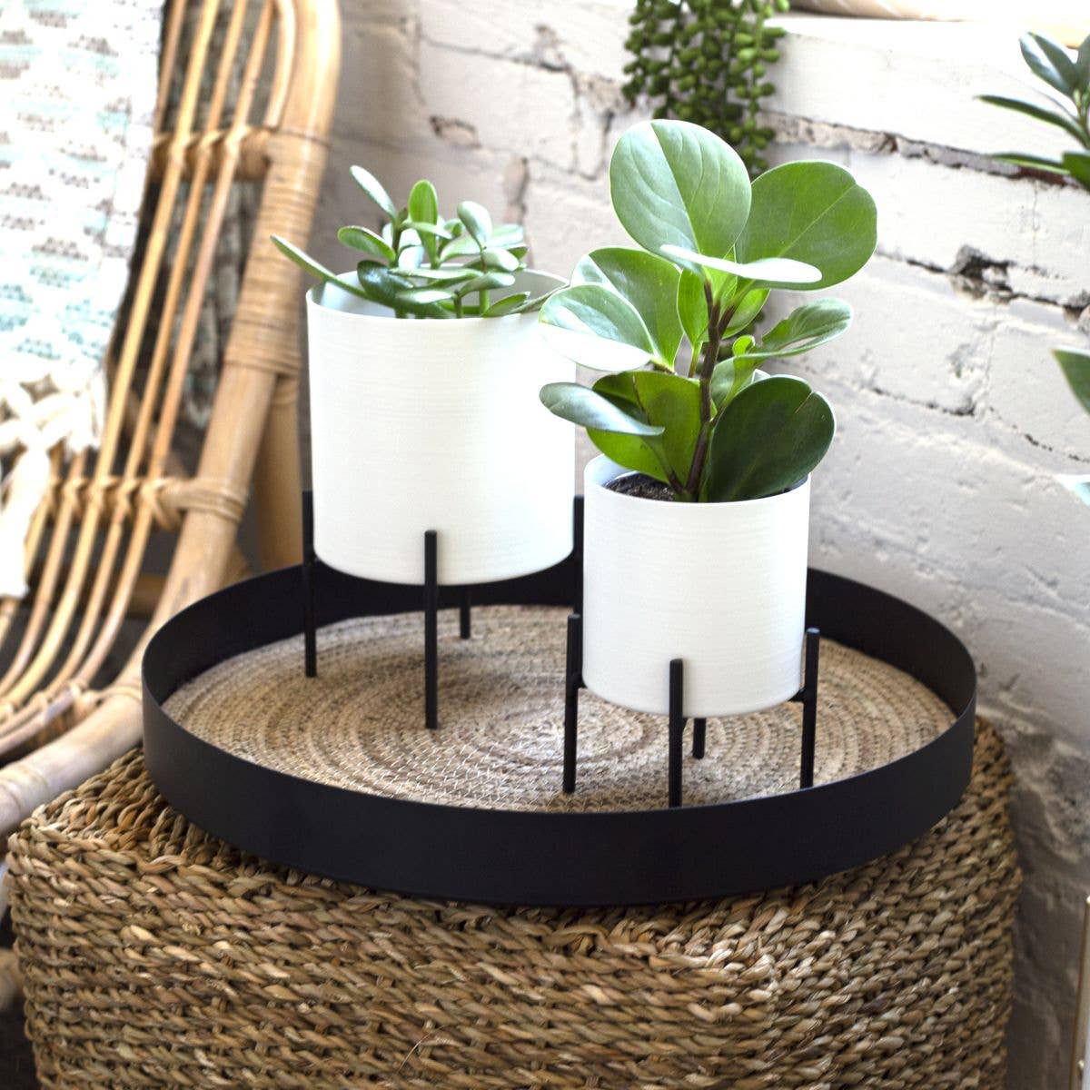 Metal Planter White W/ Black Stand
