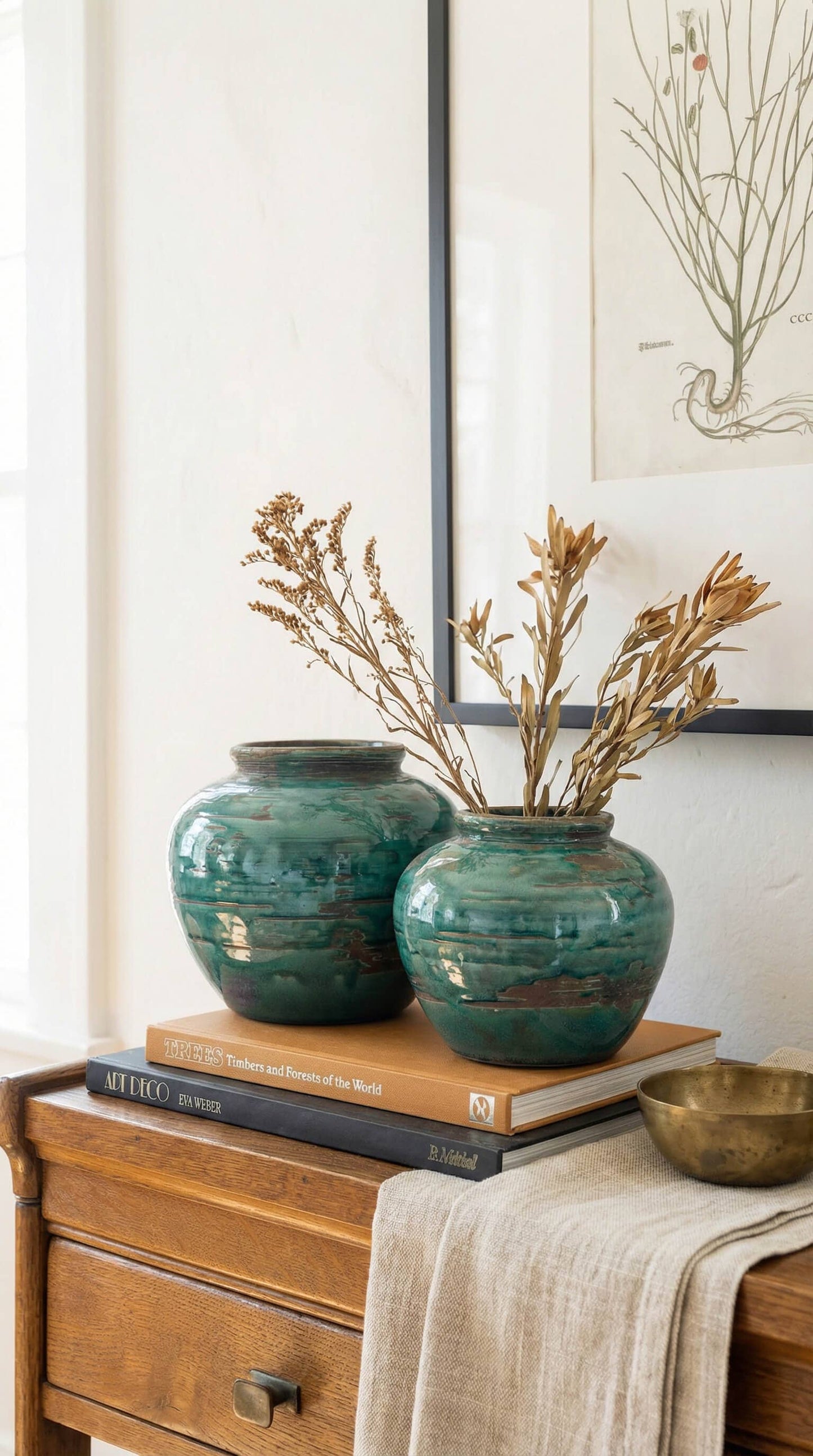 Ceramic Vase, Vintage Style, Emerald Crackle - Selva