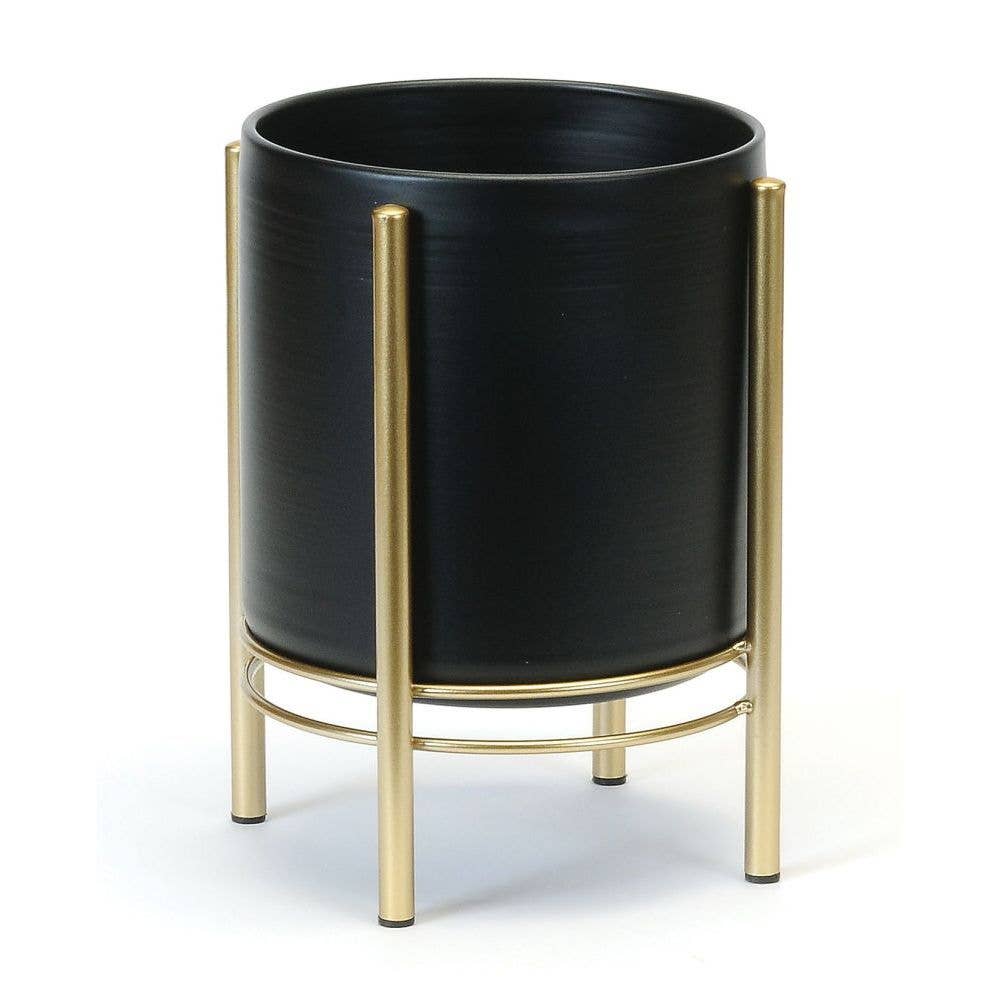 Metal Floor Planter Black and Gold
