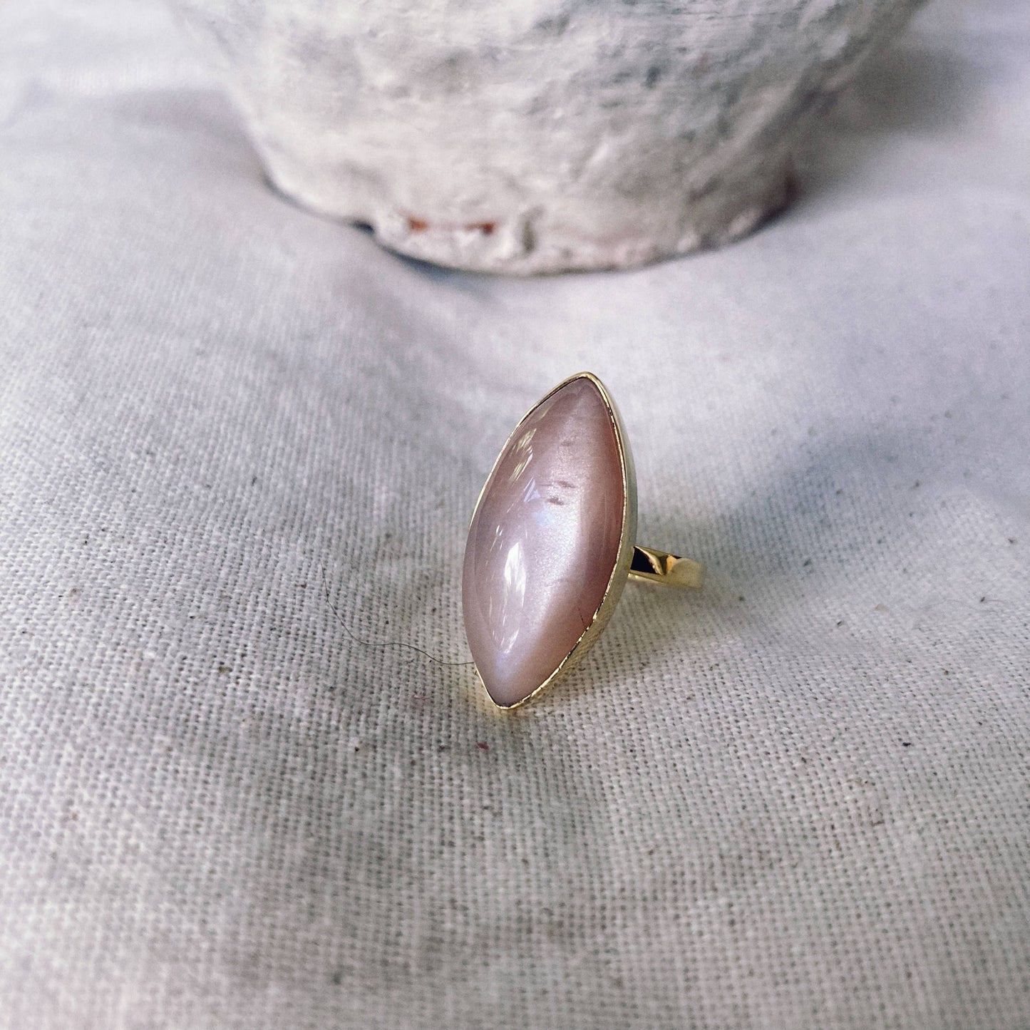 Pink Moonstone Marquise Ring Large Stone